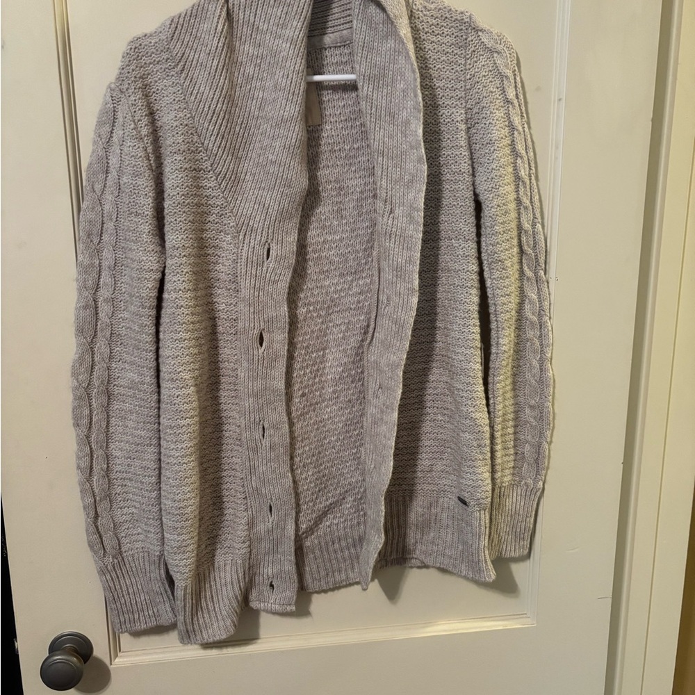 Cream Chunky Knit Cardigan Sweater Shawl Collar
